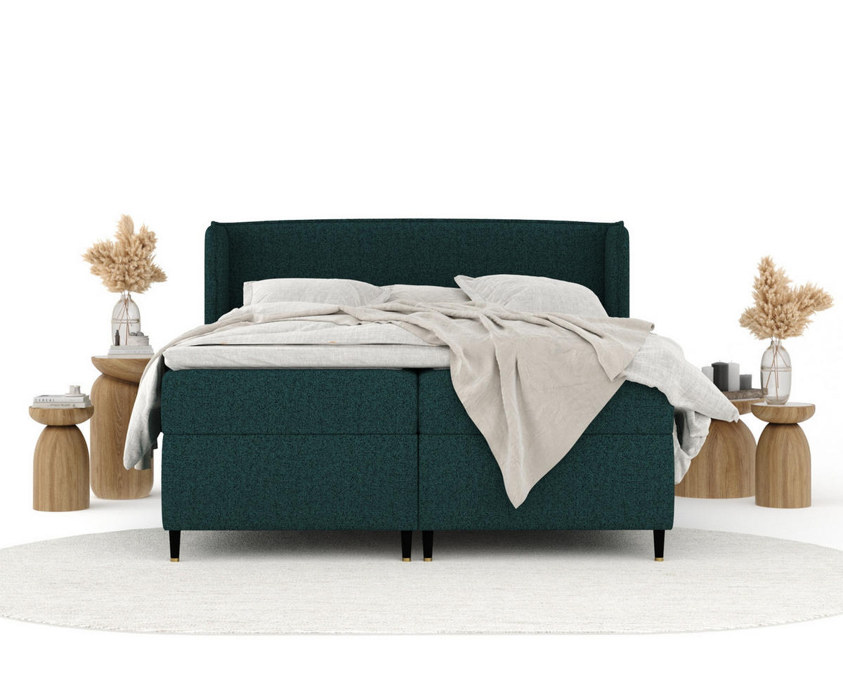 BOXSPRINGBETT Segni Grün 140/200 cm mit Matratze und Topper - Schwarz/Grün, Holz/Holzwerkstoff (140/200cm) - Maison de Reve