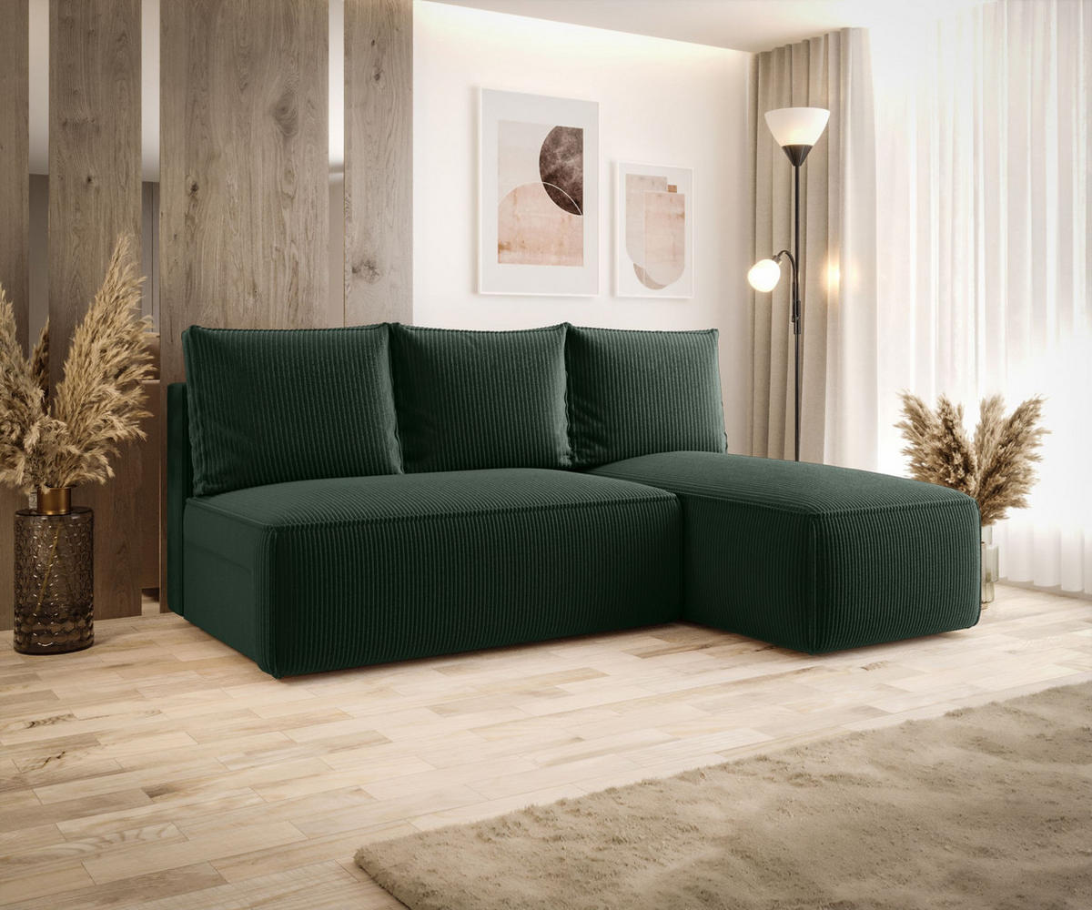 ECKSOFA mit Schlaffunktion SAVIO MINI Poso 14 Rechts - Dunkelgrün, Textil (200/140cm) - Bedante