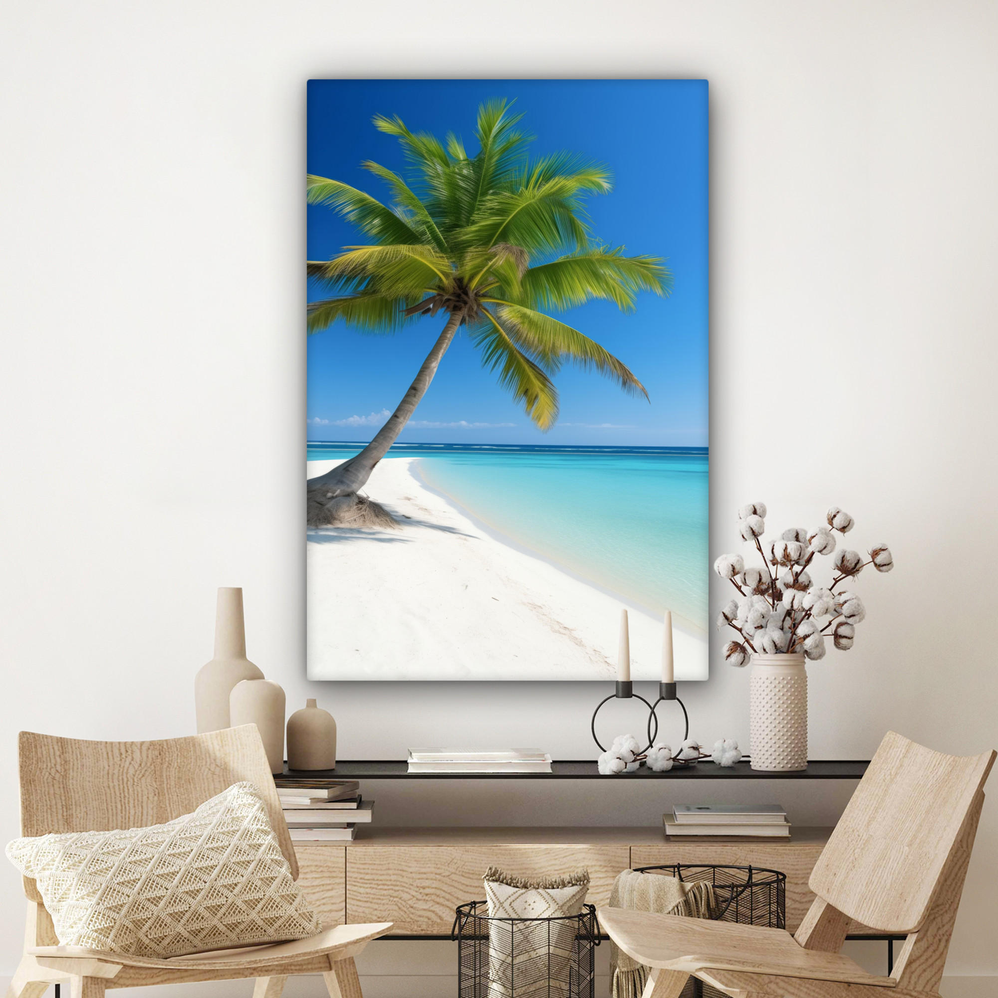 LEINWANDBILD Strand - Palme - Tropisch - Meer 80x120 cm - Grün, Textil (80/120cm) - MuchoWow