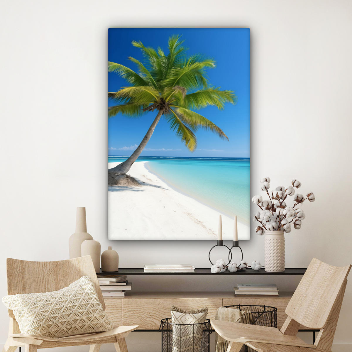 LEINWANDBILD Strand - Palme - Tropisch - Meer 90x140 cm - Grün, Textil (90/140cm) - MuchoWow