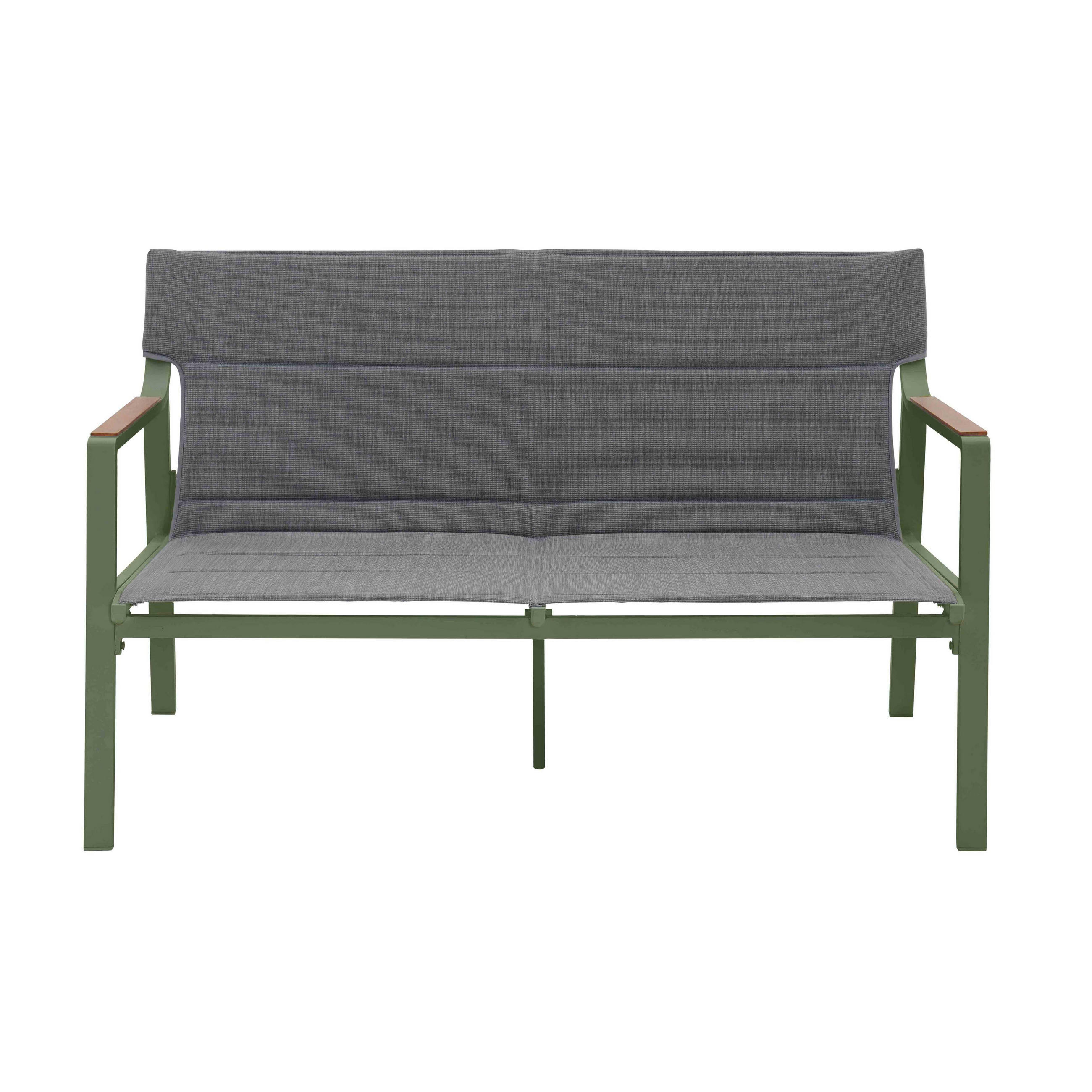 Thumbnail - Oviala Gartenset, Grün, Metall, 1 Bank und 2 Sesseln, 4-Sitzer, rechteckig,Rechteckig, Loungemöbel, Gartenlounge-Sets