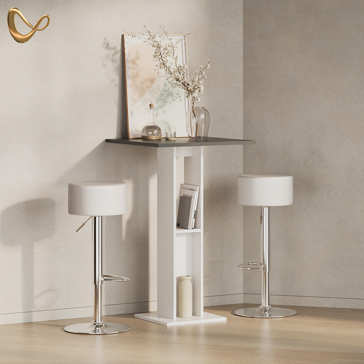 BARTISCH Regusa Weiß/Anthrazit 65 x 65 cm - Anthrazit/Weiß, Holzwerkstoff (65/65/106cm) - Livinity®