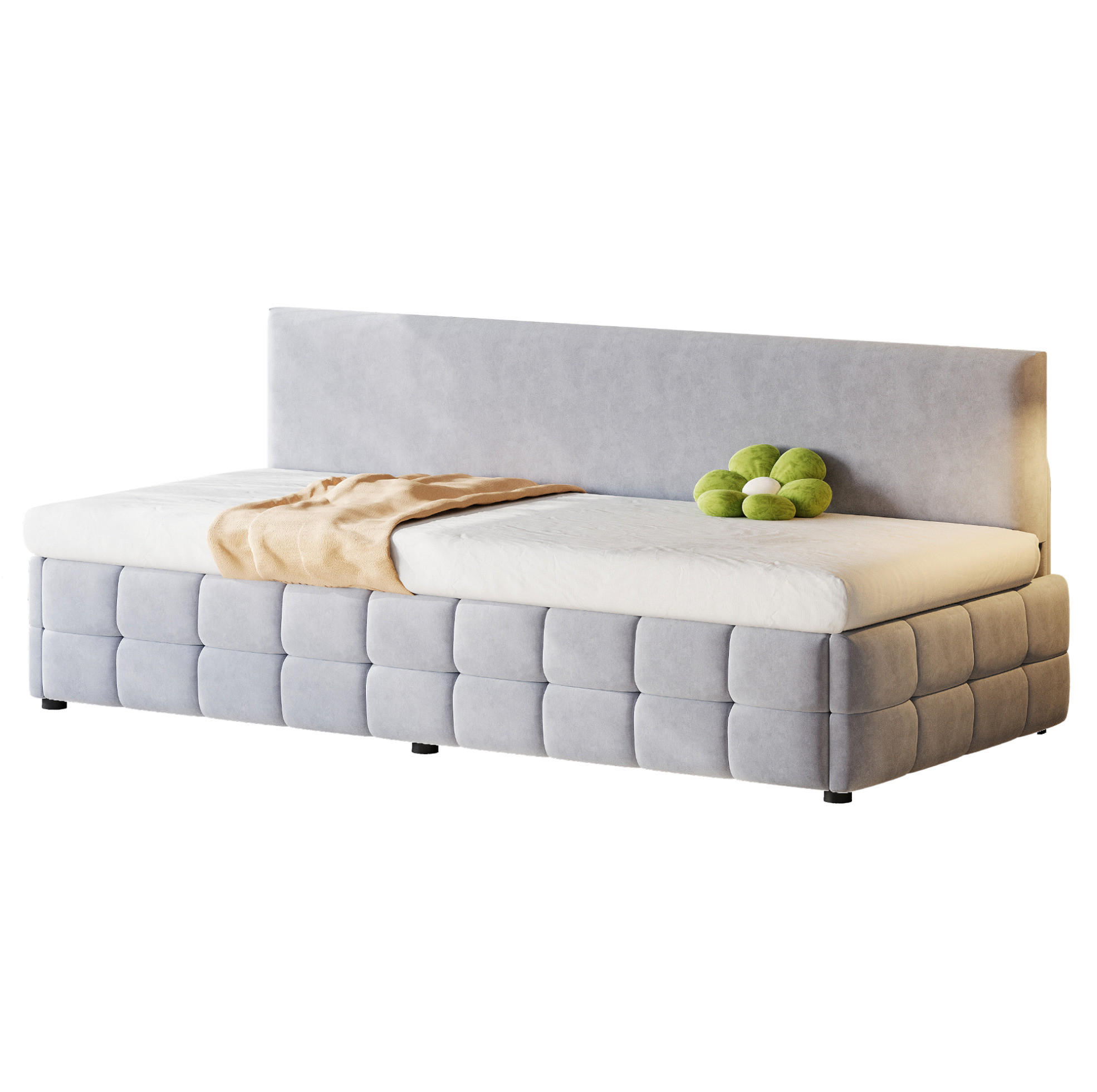 POLSTERBETT 90/200 cm aus Samt mit hydraulischem Stauraum Hellgrau - Hellgrau, Textil (90/200cm) - Modenvie