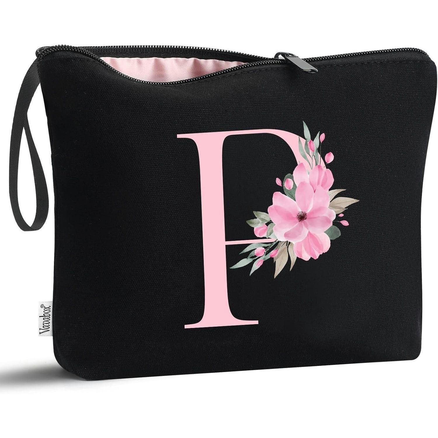 KOSMETIKTASCHE mit Initialdruck Schwarz - Schwarz, Textil (20/1/25cm)