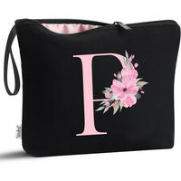 KOSMETIKTASCHE mit Initialdruck Schwarz - Schwarz, Textil (20/1/25cm)