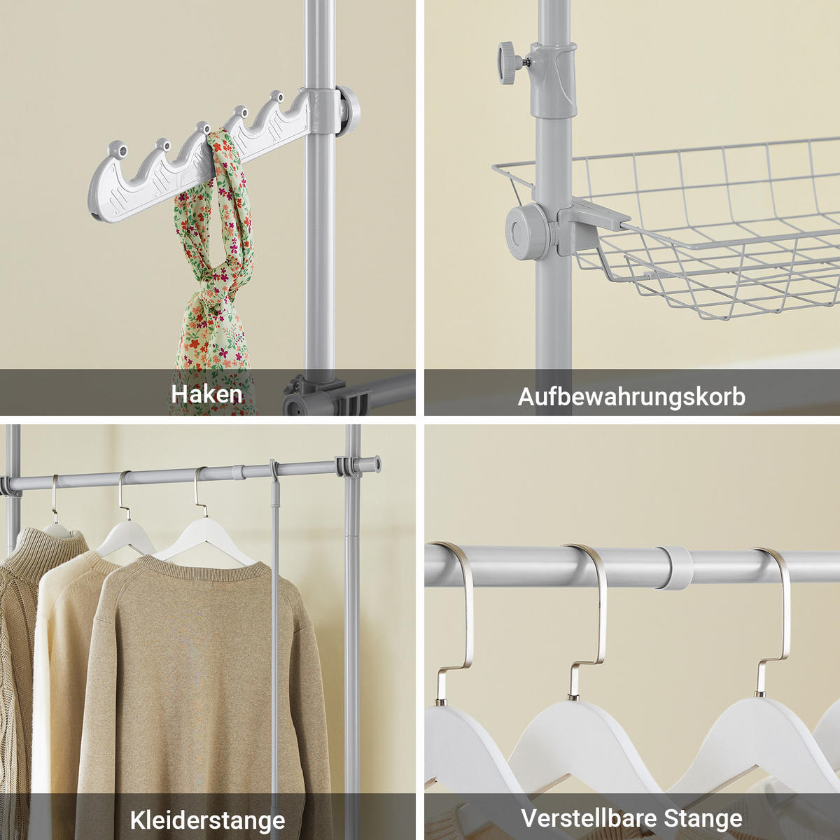TELESKOP KLEIDERSTÄNDER Hellgrau - Grau, Kunststoff (311/295/37cm) - SoBuy