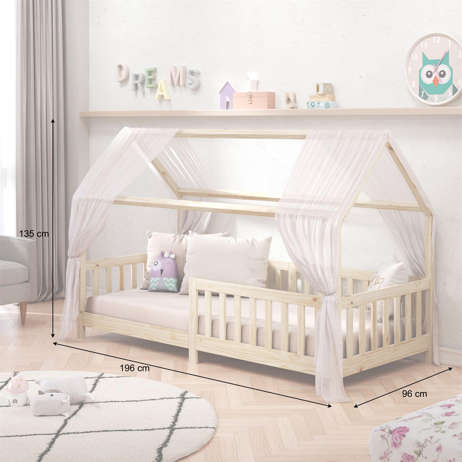 Thumbnail - Idimex Hausbett, Natur, Holz, Kiefer, Mode, 96x135x206 cm, FSC Mix, Kinder- & Jugendzimmer, Kindermöbel, Kinderbetten, H...