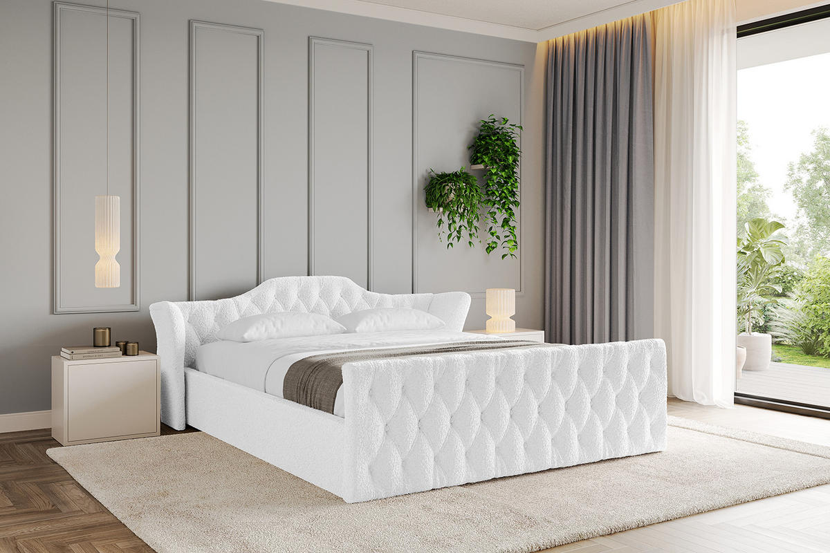 POLSTERBETT mit Bettkasten, Fußteil und Lattenrost, Boxbett mit Matratze H3/H4 - ZORAN-Z-V1 140x200 Weiß - Weiß, Holzwerkstoff/Textil (140/200cm) - ALTDECOR