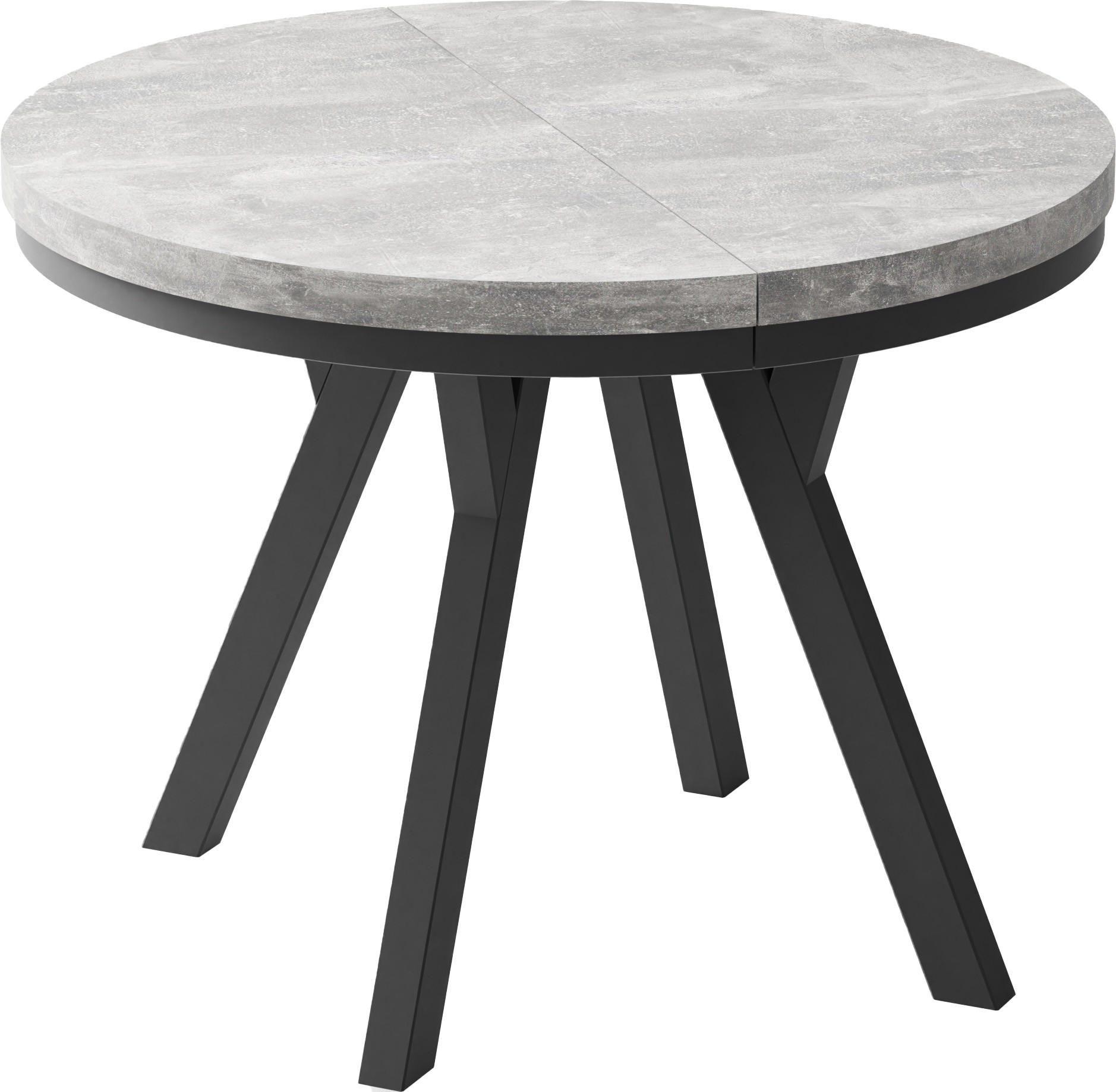 ESSTISCH Lume runder ausziehbarer, Grauer Beton 100-150/100/76 cm - Hellgrau/Schwarz, Holz/Holzwerkstoff (100/100/76cm) - WFL GROUP