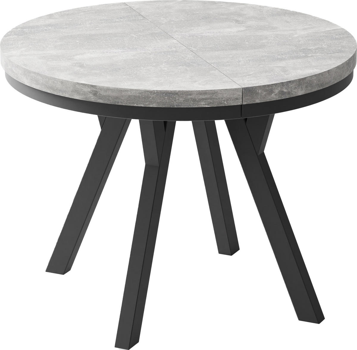 ESSTISCH Lume runder ausziehbarer, Grauer Beton 100-200/100/76 cm - Hellgrau/Schwarz, Holz/Holzwerkstoff (100/100/76cm) - WFL GROUP