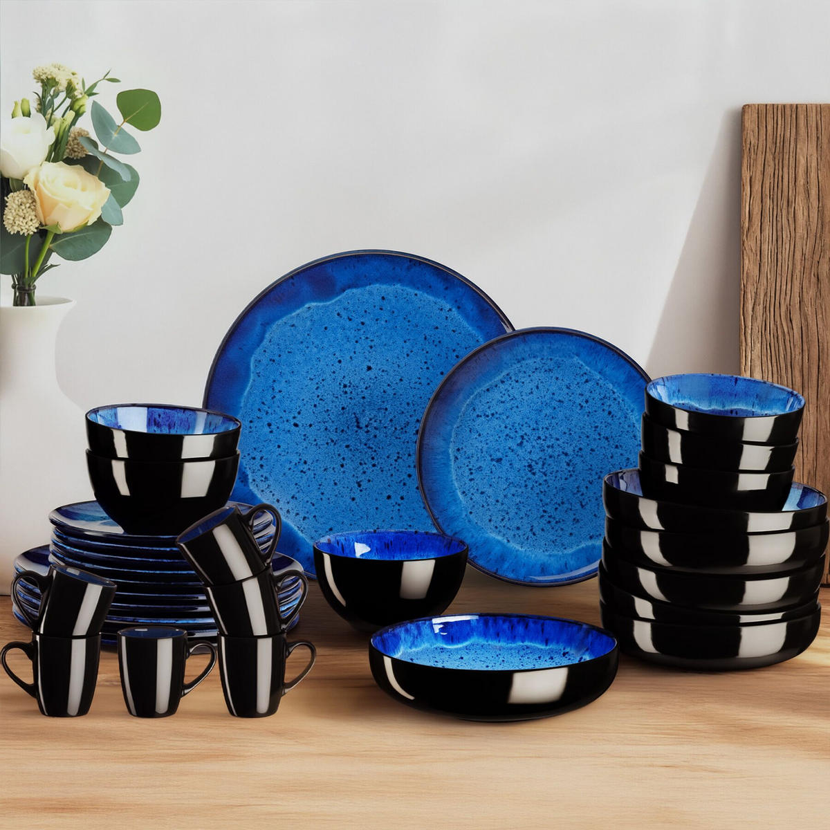 KOMBISERVICE Mare, ineinander stapelbar, blau - Blau, Keramik (26.5/2.5/26.5cm) - tectake