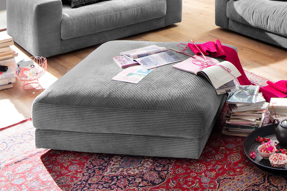 BIG HOCKER MADELINE Grau Cord - Grau, Textil (120/43/120cm) - KAWOLA