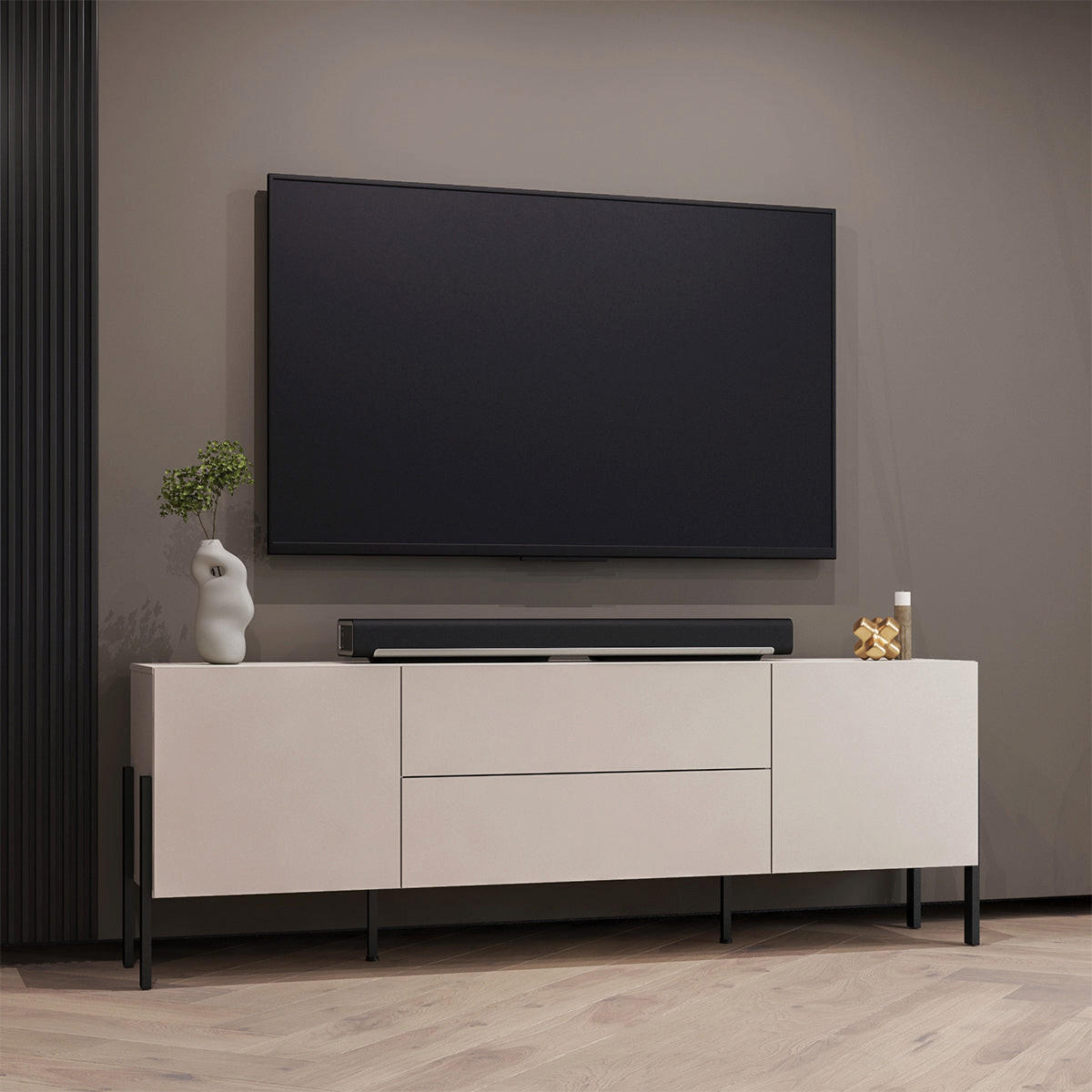 TV-MÖBEL Bérénice Kaschmir und Schwarz - Beige, Holzwerkstoff (204/70/40cm) - Petits-meubles