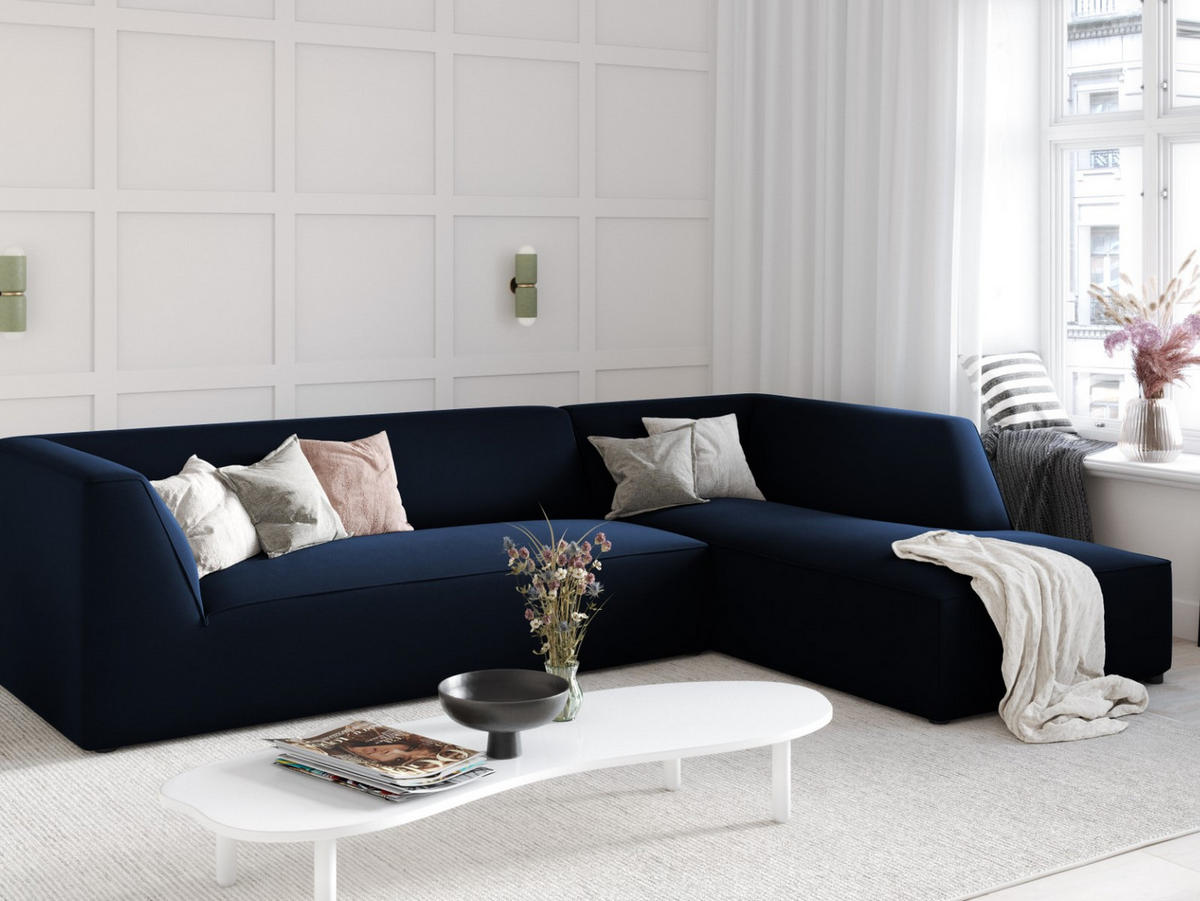 ECKSOFA rechts Ruby aus Samt königsblau 4 Sitzplätze - Blau, Textil (180/273cm) - Micadoni