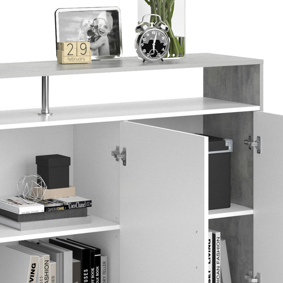 KOMMODE Amato Beton/Weiß 160 x 91.6 cm - Weiß/Grau, Holzwerkstoff (35/91.6/160cm) - Vicco