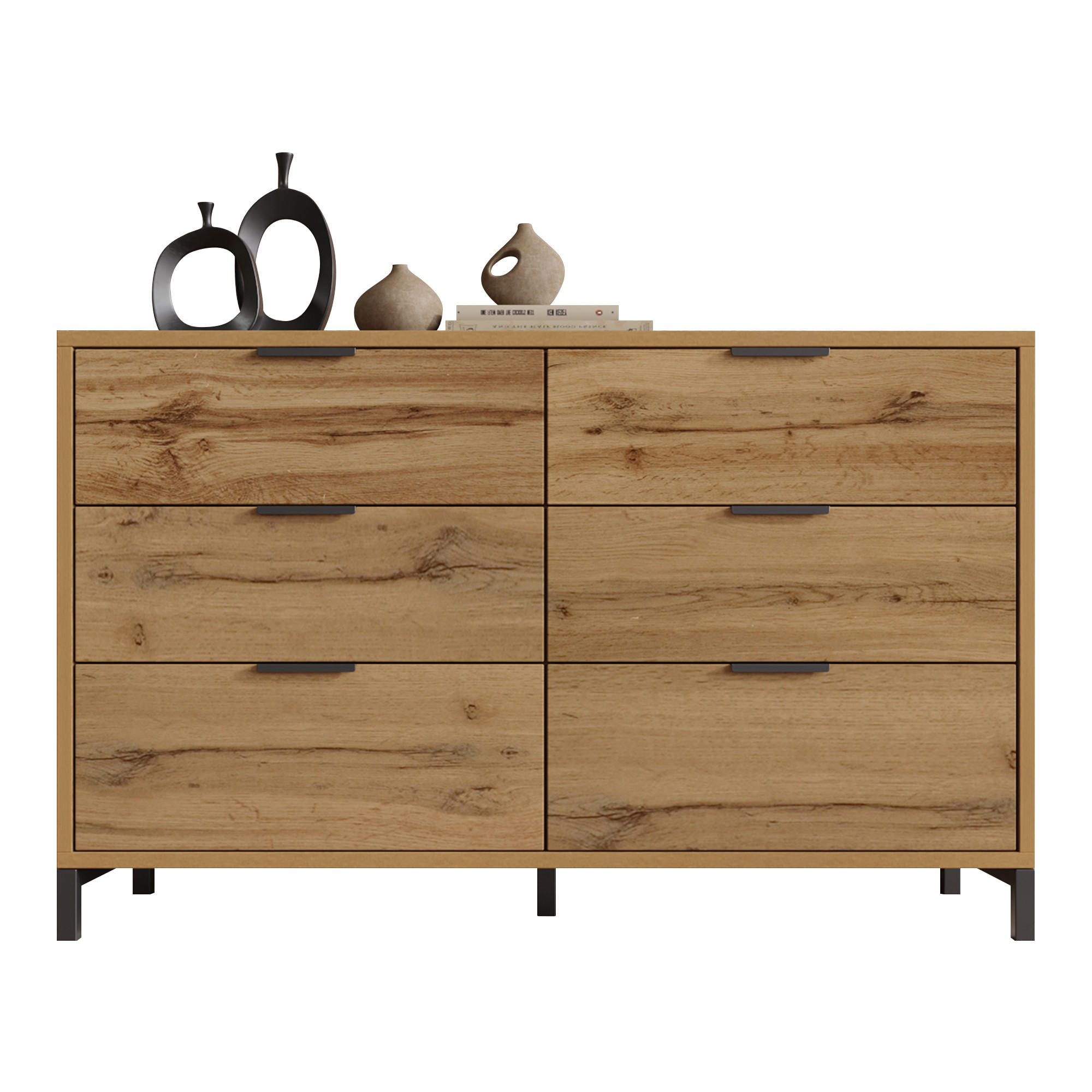 SIDEBOARD 120x40x76 cm Dunkle Eiche mit 6 Schubladen - Alteiche, Holzwerkstoff (120/76/40cm) - FLIEKS