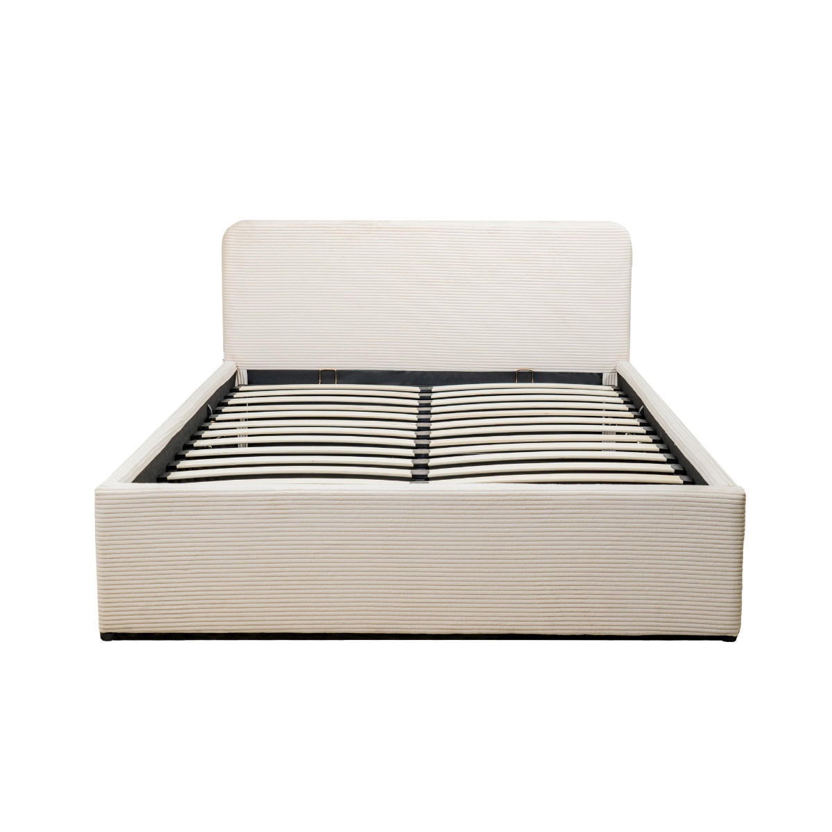 BETTKASTEN 160x200 cm mit kopfteil bezogen mit beigem - livy - Beige, Holz (200/160cm) - Calicosy