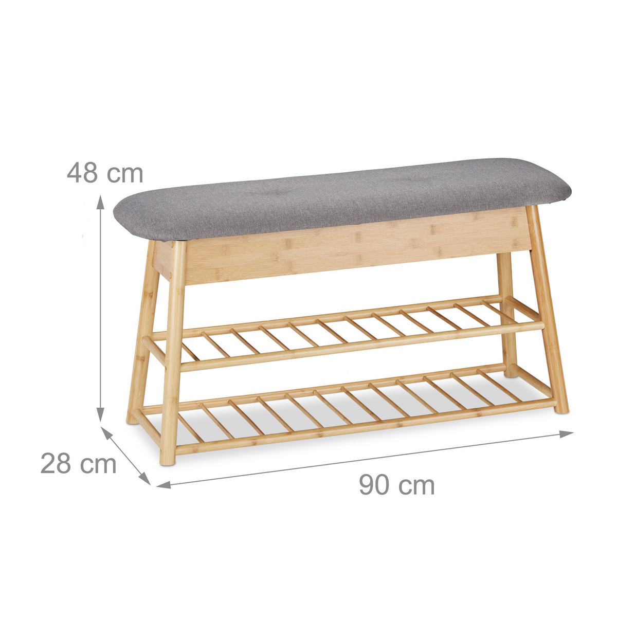 SCHUHBANK Stauraum - Hellbraun, Holz/Textil (90/48/28cm) - Relaxdays