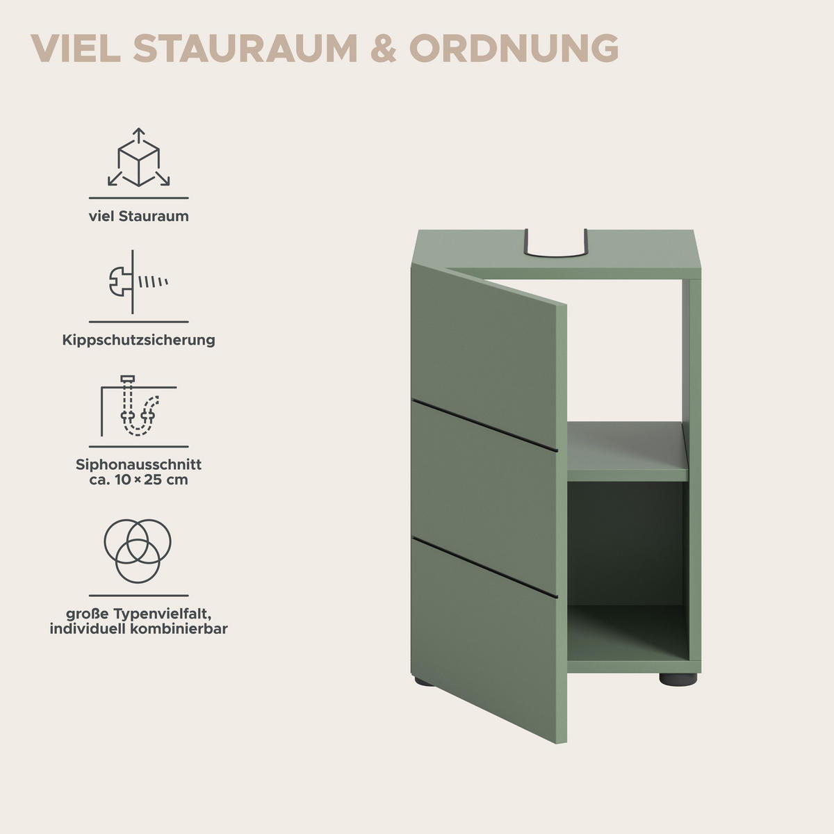 WASCHBECKENUNTERSCHRANK VIRA (B/H/T: ca. 38/56/34 cm) in Smoke Green/Smoke Green - Grün, Holz (38/56/34cm)
