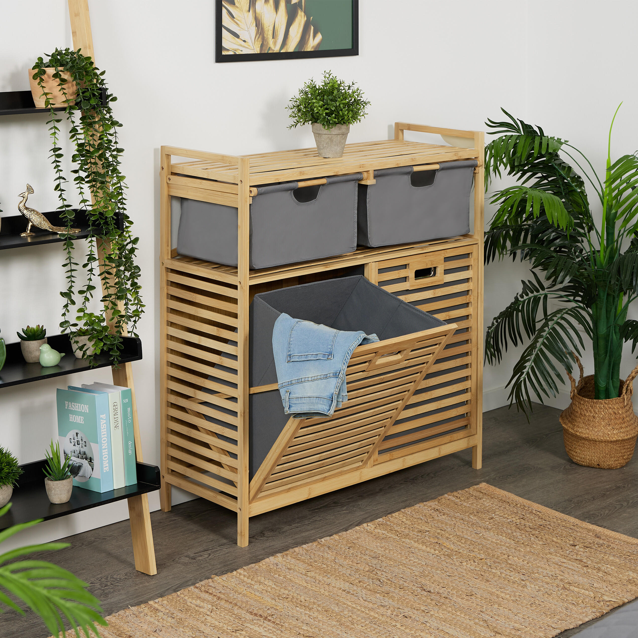 WÄSCHEKORB - Hellbraun, Holz/Textil (88/95/33cm) - Relaxdays