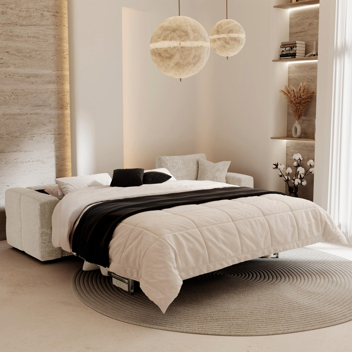 ECKSOFA rechtwinklig VIBE Geprägter Samt Creme 286cm - Creme, Textil (286/165cm) - Premium Interiors