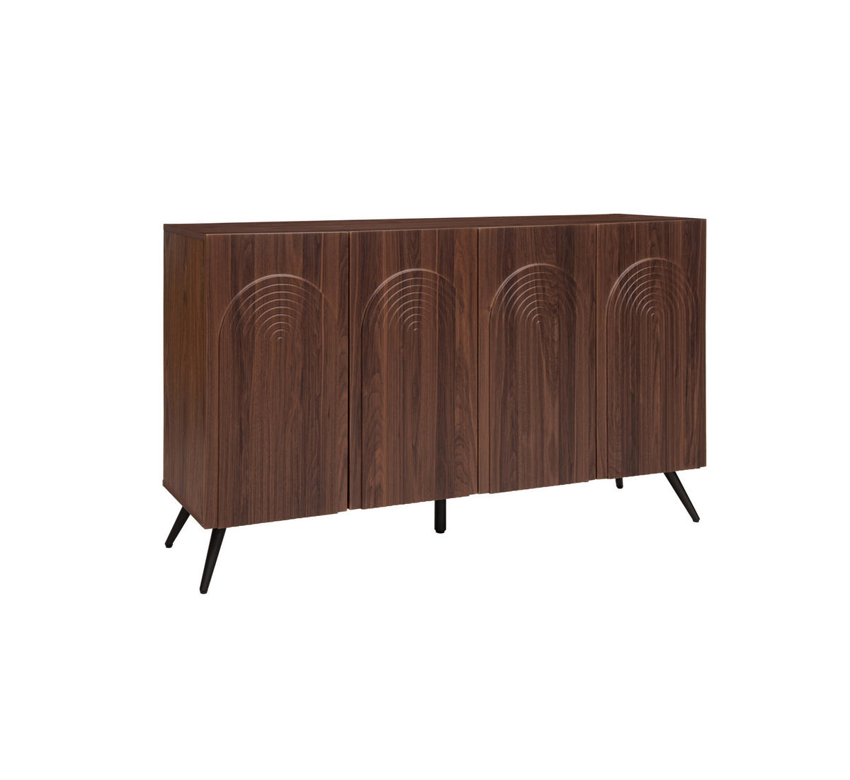 SIDEBOARD mit 4 Türen in Walnuss-Optik – Mid-Century-Design mit 3D-Rillen - Walnussfarben, Holzwerkstoff (150/83/38cm) - BEAOK
