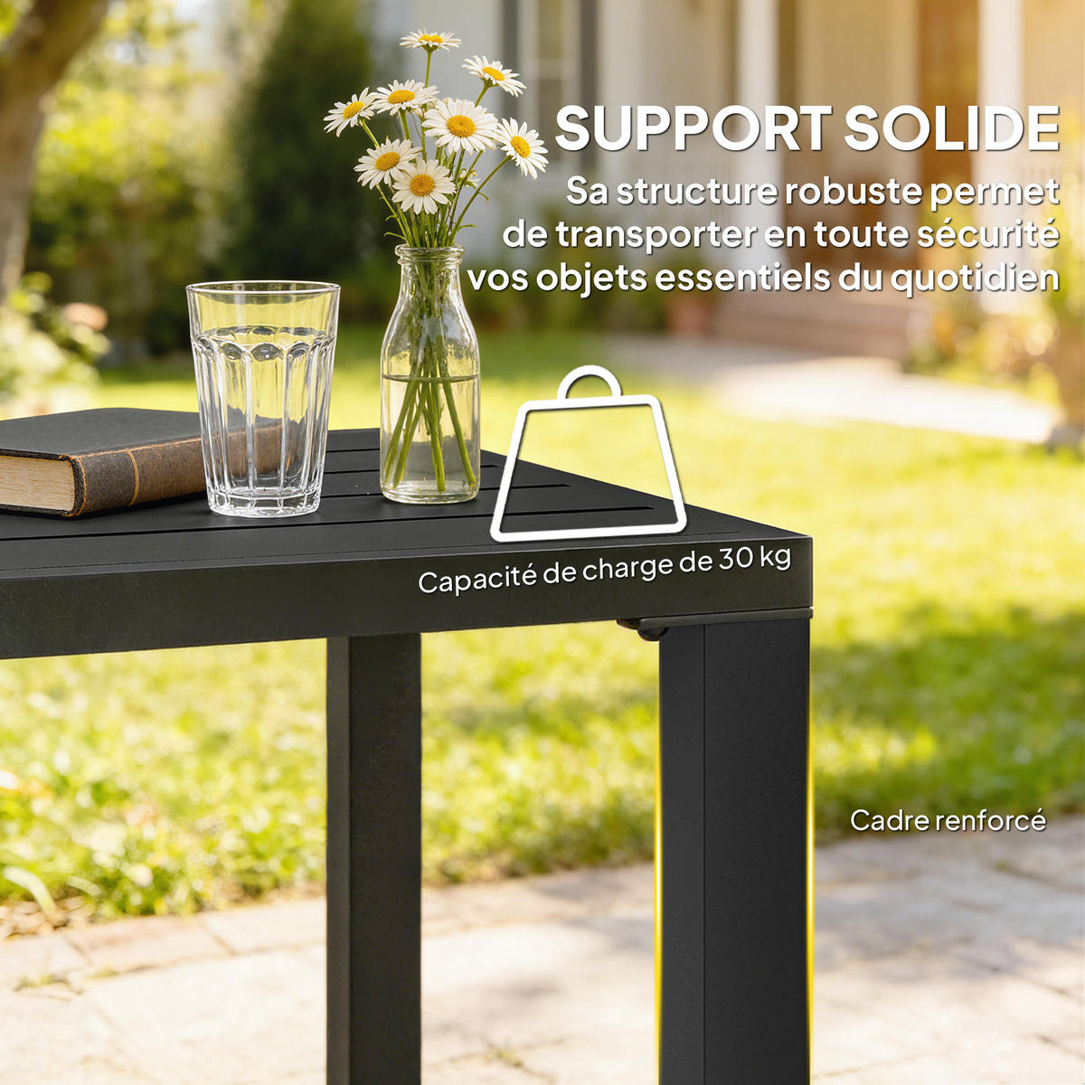 GARTENBEISTELLTISCH DE-14187 quadratisch 45x45 cm, höhenverstellbare Füße Schwarz - Schwarz, Metall (45/45/45.5cm) - ComfortXL