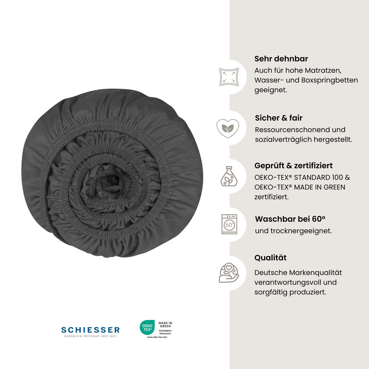 SPANNBETTLAKEN Elli - 97/3 - 180 x 200 cm - Dunkelgrau - Dunkelgrau, Textil (180/200cm) - SCHIESSER