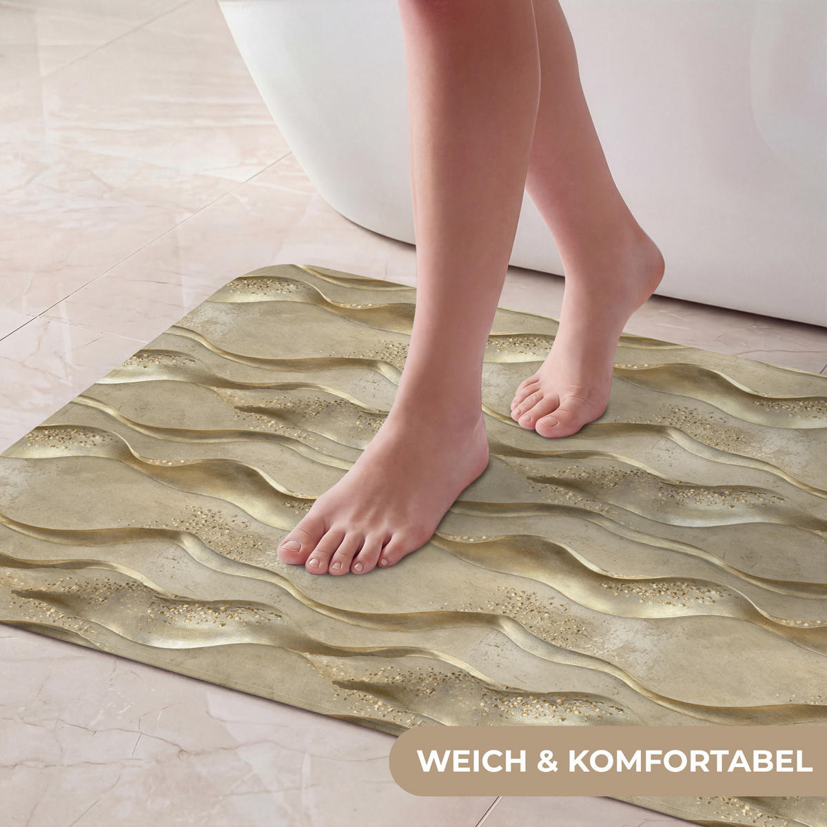 KOUPELNOVÁ PŘEDLOŽKA Vlny - vzor - zlaté 80x50 cm - barva mosazi, textil/plast (80/50cm)