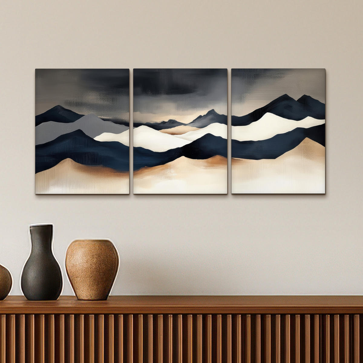 LEINWANDBILD 3er Set Landschaft - Abstrakt - Modern 90x40 cm - Dunkelblau, Textil (90/40cm) - MuchoWow