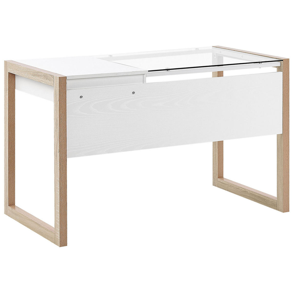 SCHREIBTISCH weiß/heller Holzfarbton 120/60/75 cm Jenks - Weiß, Holzwerkstoff (60/120/75cm) - Beliani
