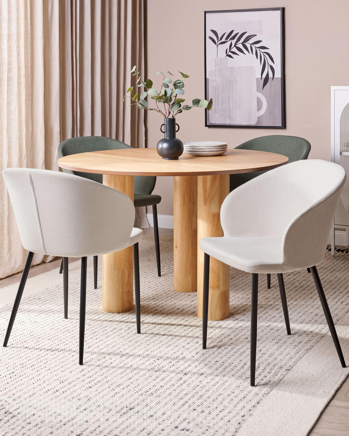 MATSTOL set om 2 ljusbeige/svart Mason - Beige/Svart, Textil (45/82/45cm) - Beliani