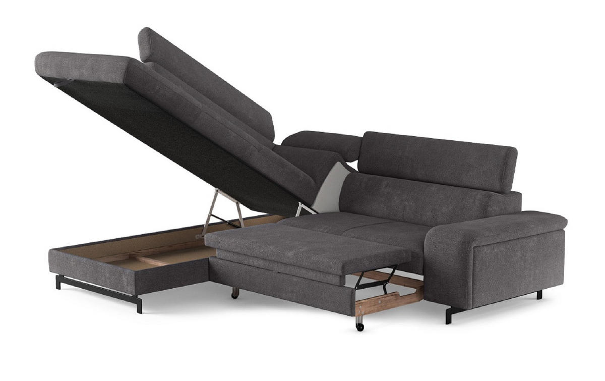 ECKSOFA mit Schlaffunktion und Bettkasten - Schwarz/Graphitfarben, Kunststoff/Textil (262/215cm) - Cotta