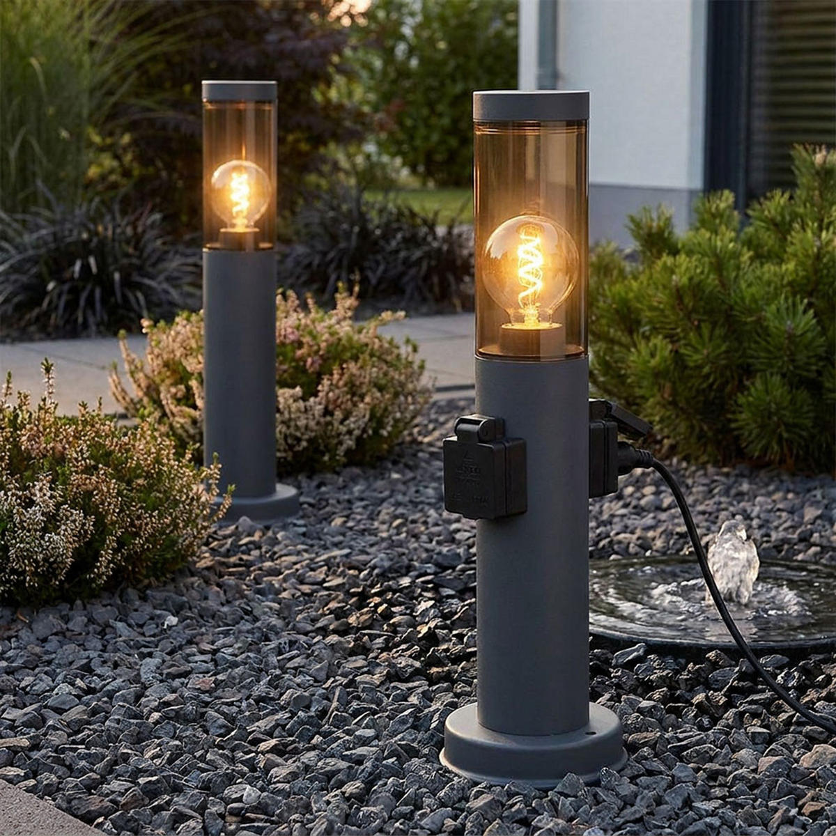 WEGELEUCHTE BOSTON Edelstahl Anthrazit 2er Set - Anthrazit, Metall (7.6/7.6/45cm) - Globo Lighting