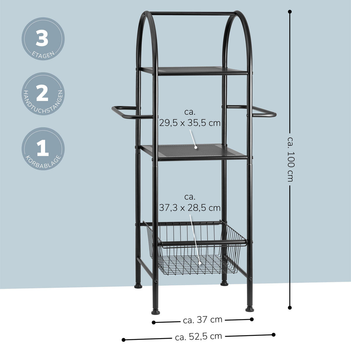 BAD-STANDREGAL, schwarz, Stahl - Schwarz, Metall (52.5/100/37cm) - bremermann