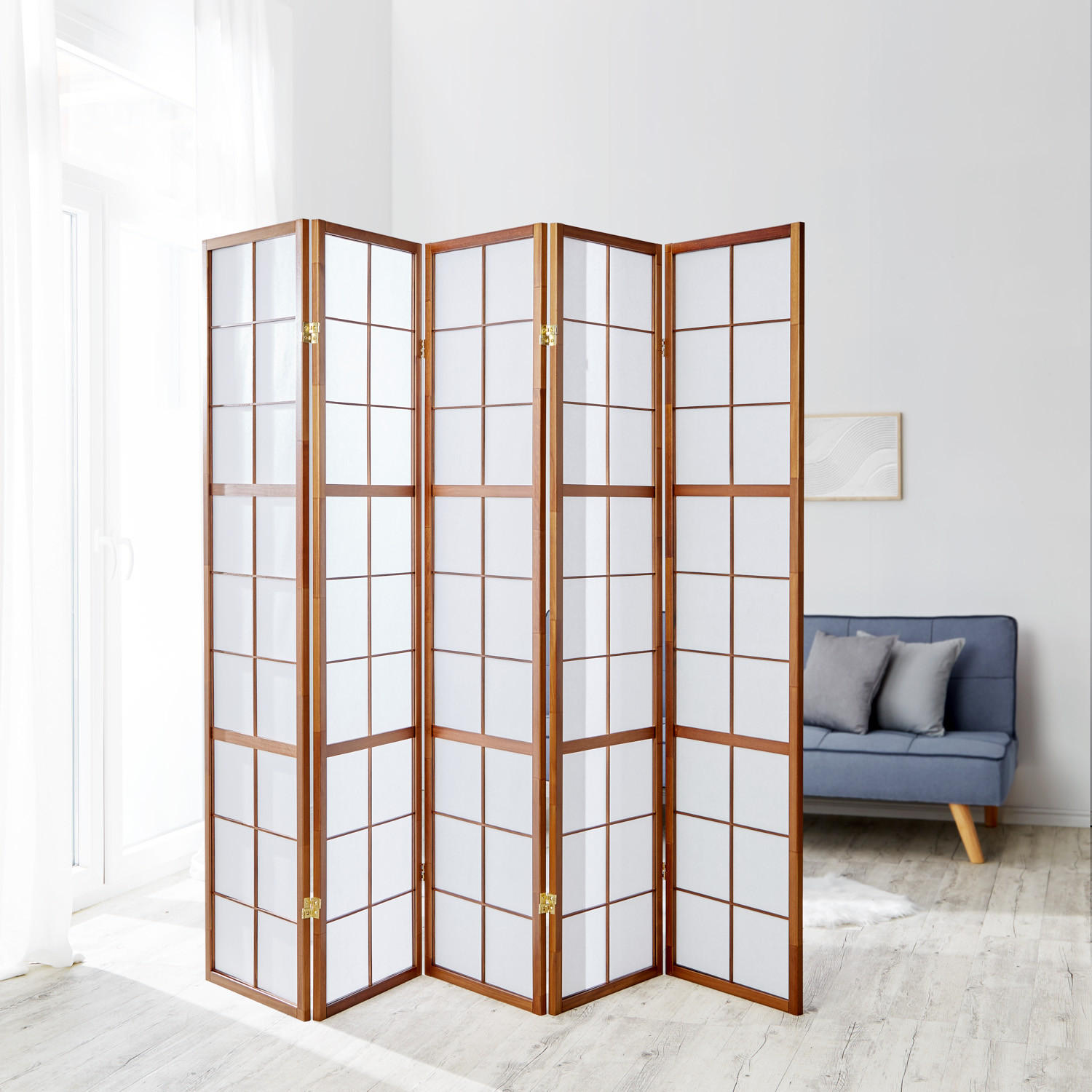 PARAVENT 5-tlg. 220/175 cm Braun Shoji - Braun, Holz (220/175/2cm) - Homestyle4u