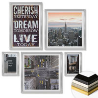 WANDBILDER 5er Set - 50x50 cm & 20x30 cm & 40x60 cm Silberner Rahmen - Elegante Gräser, Blumen, Marmor - Silberfarben, Kunststoff (40/60cm) - ArtPrintCave