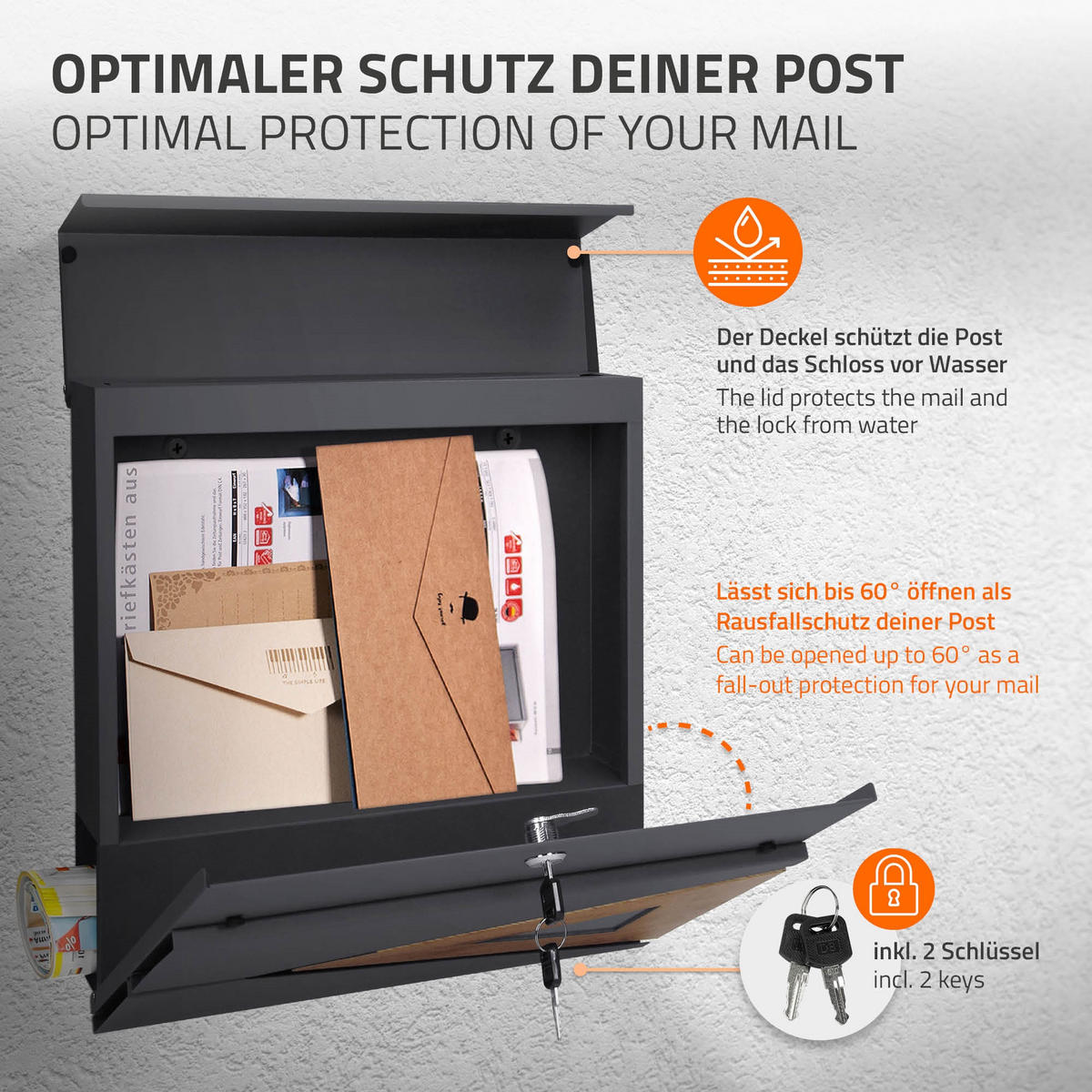 BRIEFKASTEN Anthrazit-Holzoptik mit bepflanzbarem Ständer - Anthrazit/Braun, Metall (120cm) - ML-DESIGN