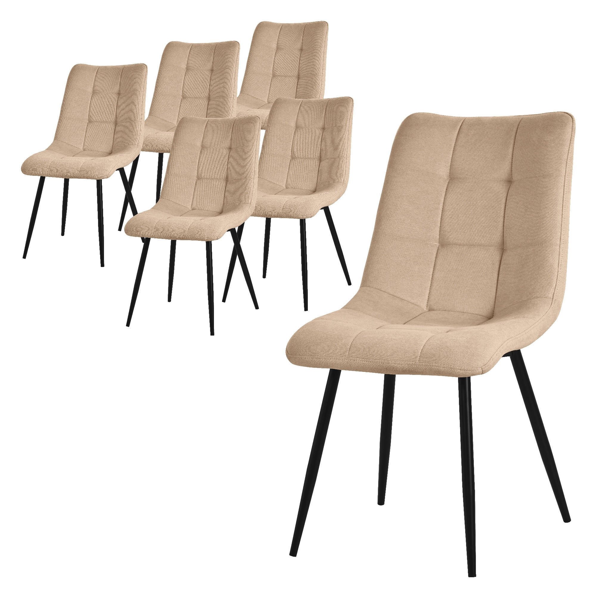 ML-DESIGN JÍDELNÍ ŽIDLE 6KS SADA Světle hnědý látkový potah