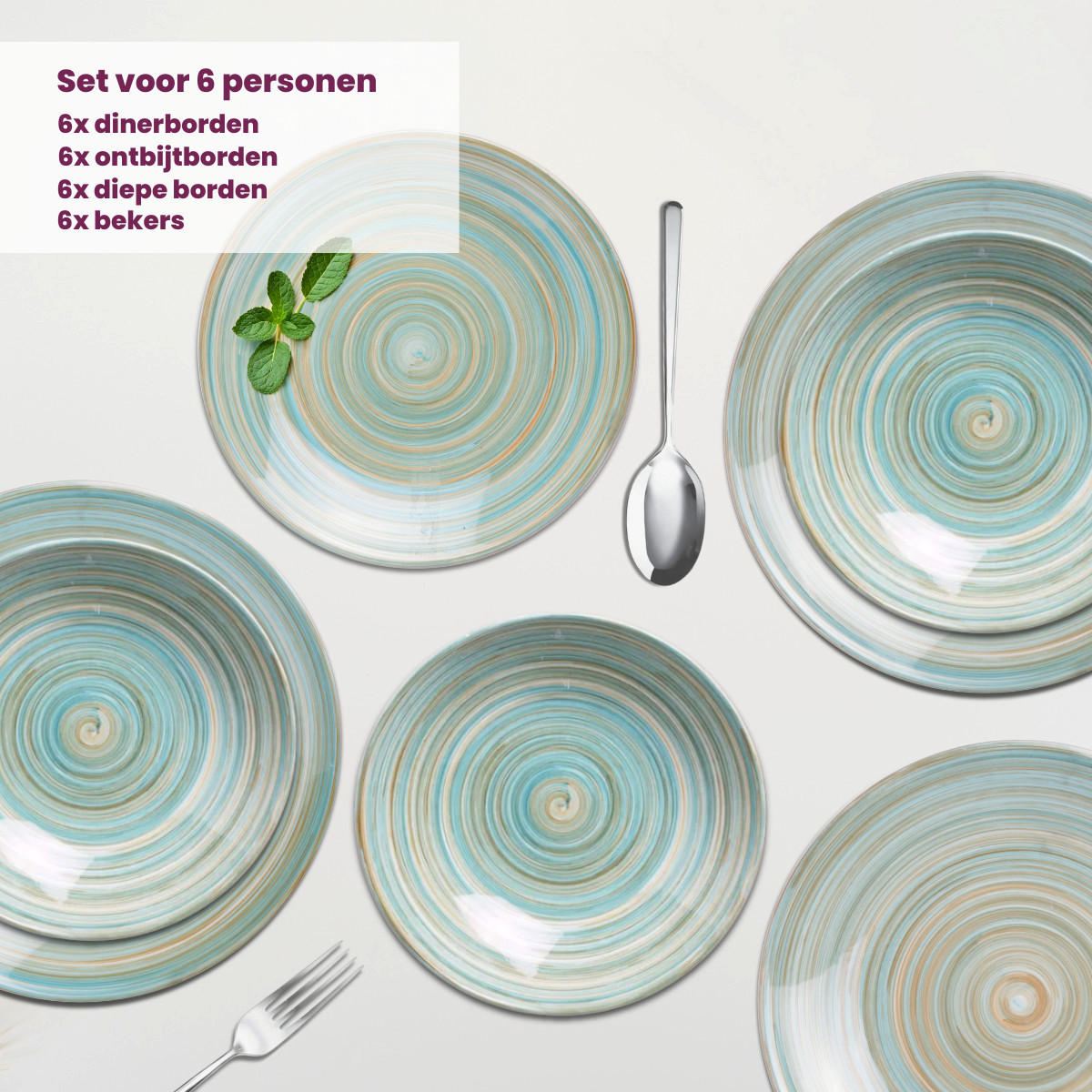 GESCHIRRSET24-TEILIG GESCHIRRSETTurbolino - Blau - 24-teilig / 6 Personen - Blau, Keramik (2/2/1cm) - Cosy & Trendy