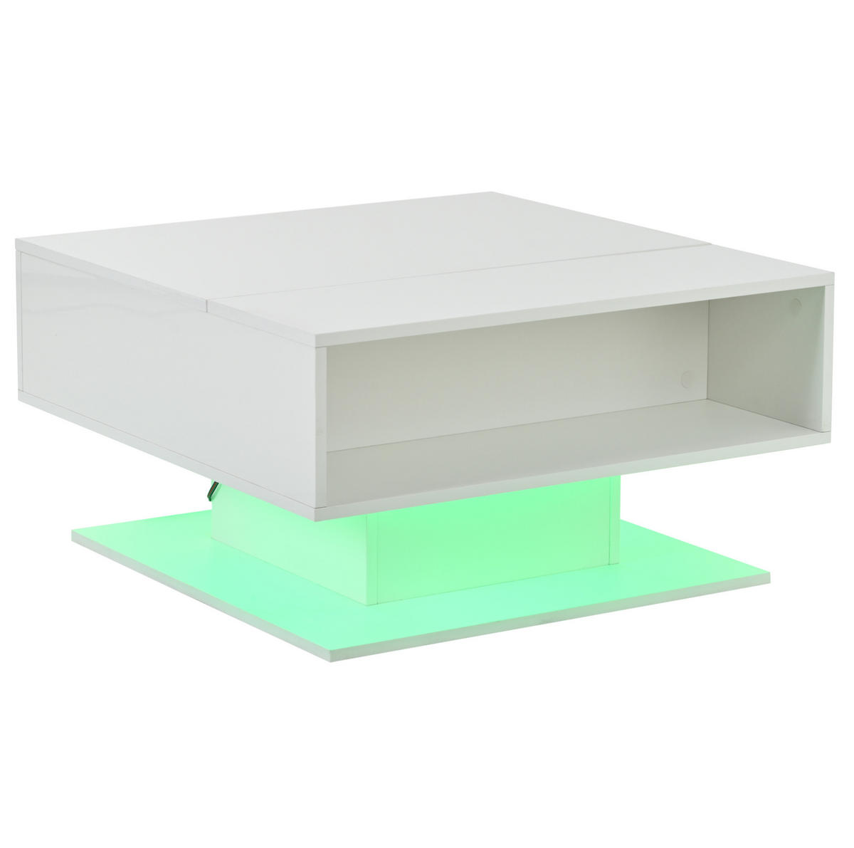 KONFERENČNÍ stolek 80/75/40 cm bílý z dřevotřísky se zdvižnou deskou a LED osvětlením - bílá, kompozitní dřevo (80/75/40cm) - OKWISH