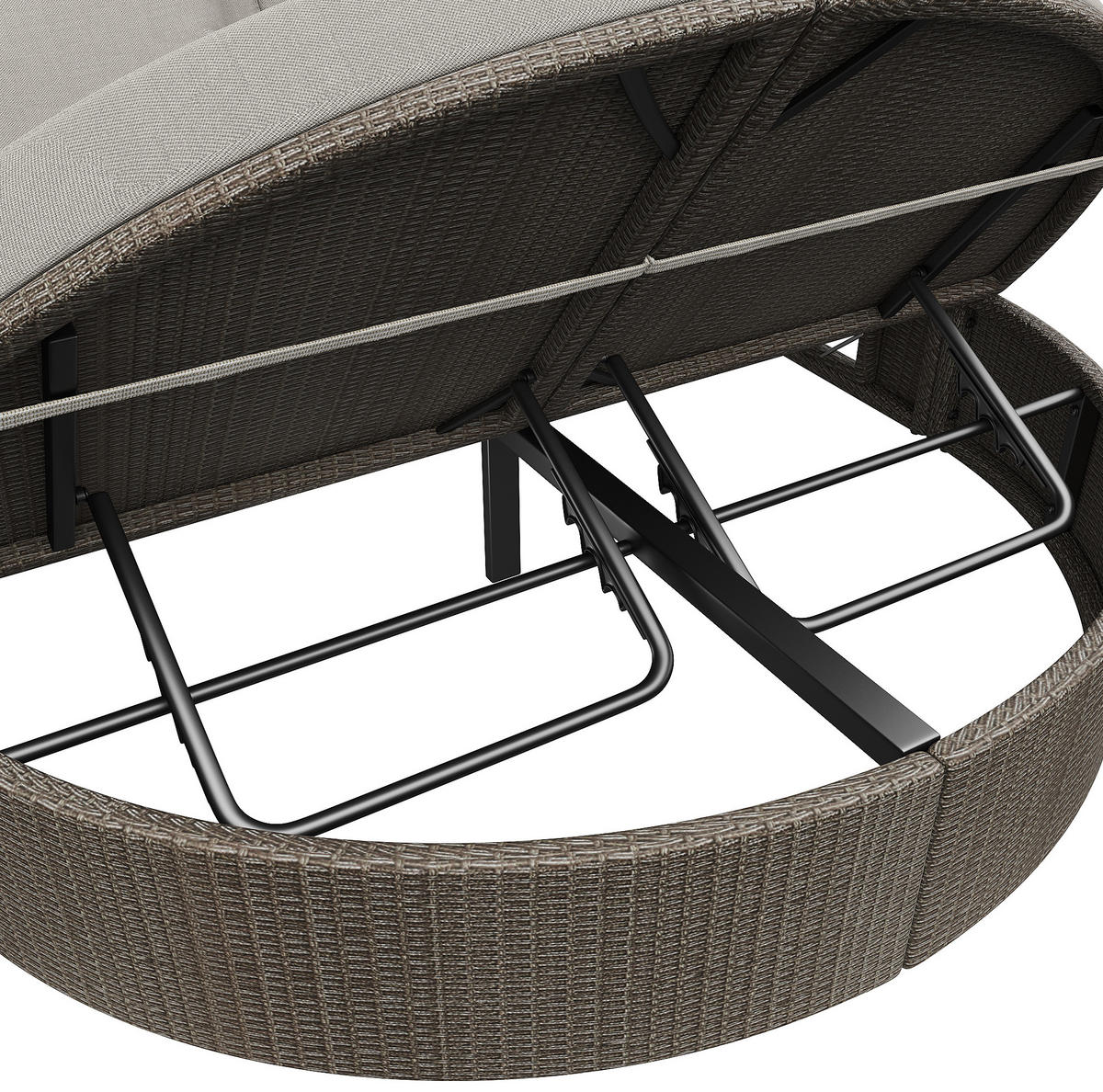 SONNENLIEGE aus Rattan & Eisen 199,9x140,5x41,9cm in Grau mit Rückenlehne - Grau, Metall (140.5/41.9/199.9cm) - Modfu