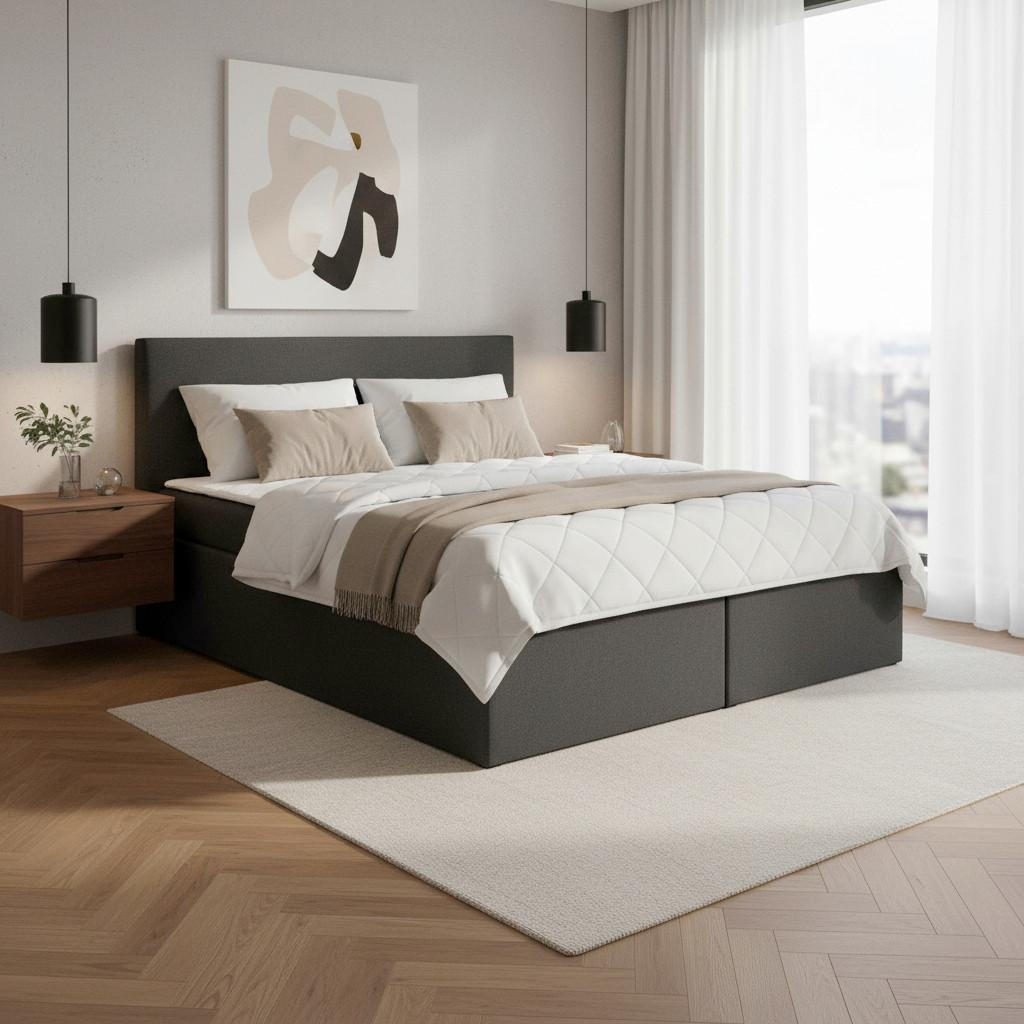 BOXBETT Lucy 2 Dunkelgrau ca. 180 / 200 cm mit Topper - Dunkelgrau, Holz - Bessagi Home