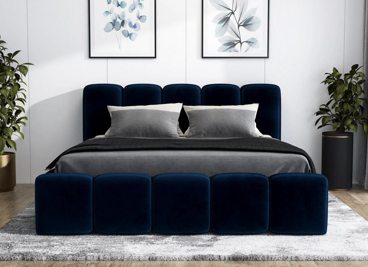 POLSTERBETT SONIC mit Matratze H2 90x200 Dunkelblau - Dunkelblau, Textil (90/200cm) - A&J MöbelLand