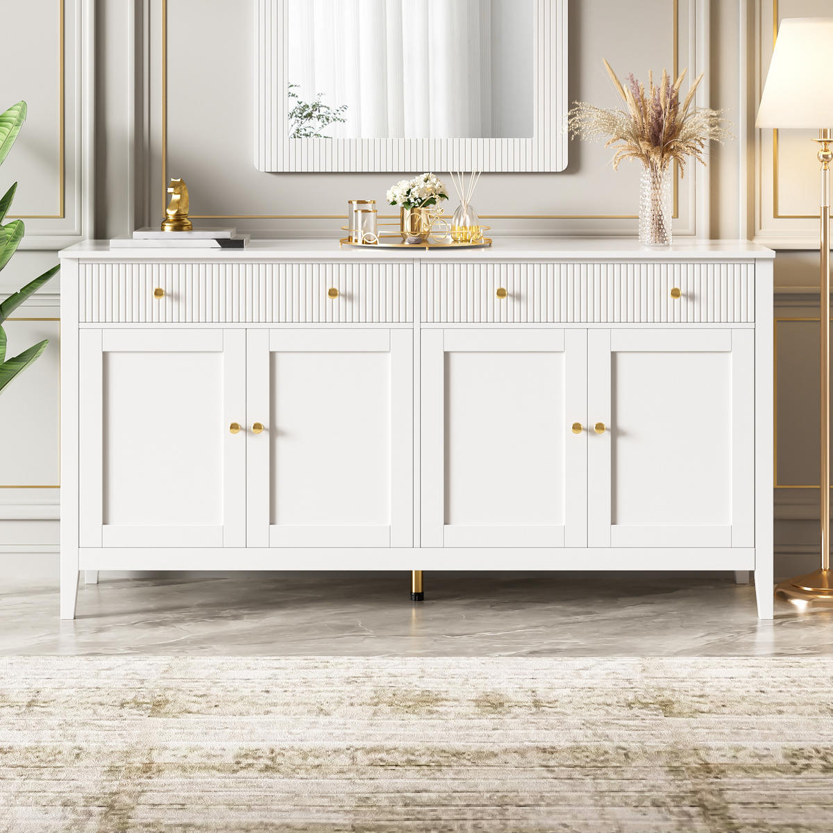 SIDEBOARD weiß 2 Schubladen 4 Türen - Weiß, Holz (160/82/40cm) - Fortuna Lai