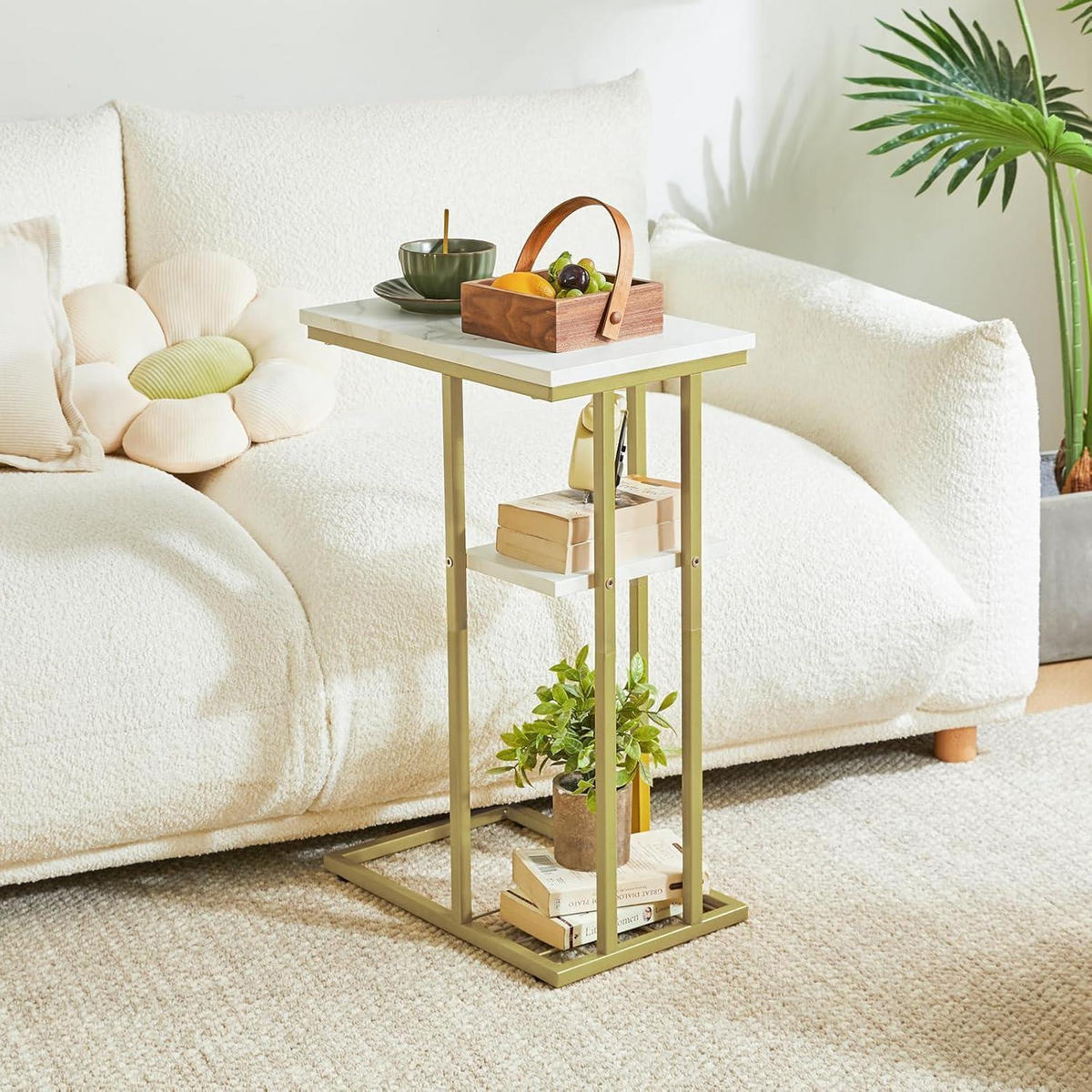BEISTELLTISCH 2er-Set Marmormuster Weiß/Gold 40 x 26 x 61.5 cm - Multicolor, Metall (40/26/61.5cm)