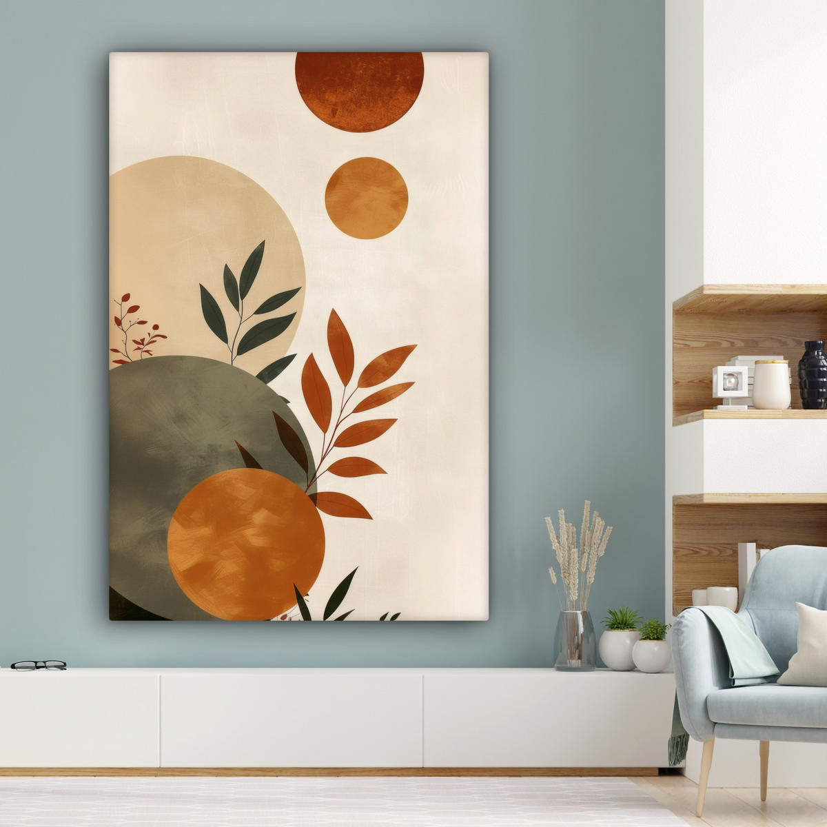 LEINWANDBILD Formen - Rund - Blätter - Beige 90x140 cm - Rostfarben, Textil (90/140cm) - MuchoWow