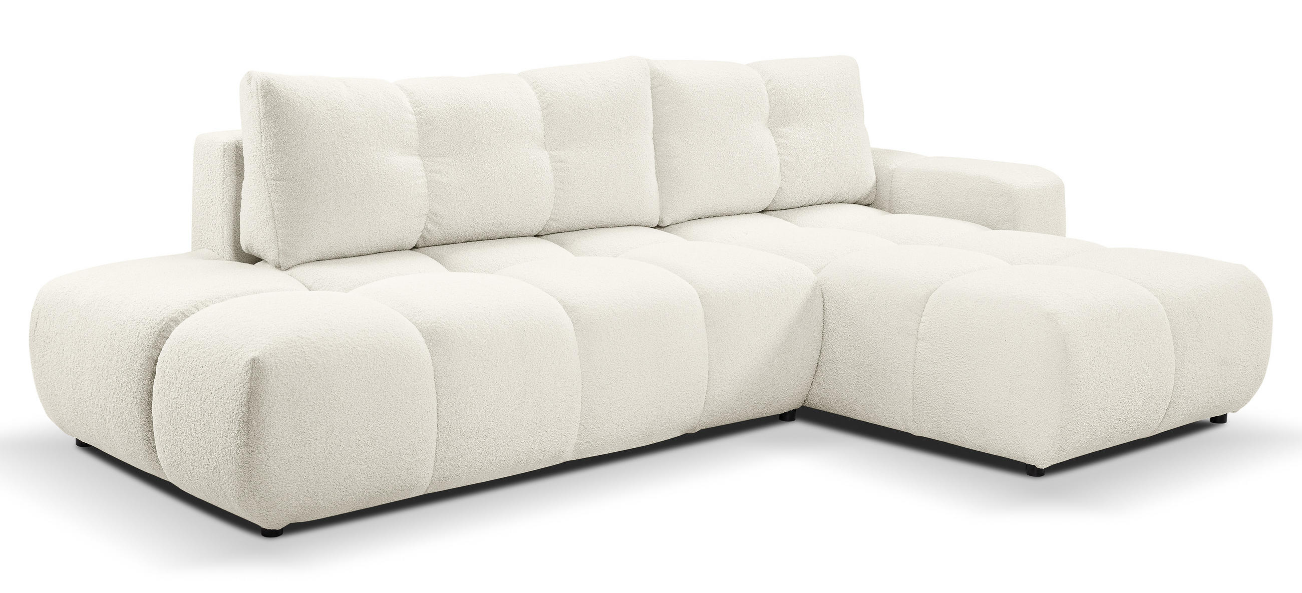 ECKSOFA L Form Hosio Cremeweiß 286/177/88 cm Rechts mit Schlaffunktion - Creme/Schwarz, Kunststoff/Textil (286/177cm) - AX Living