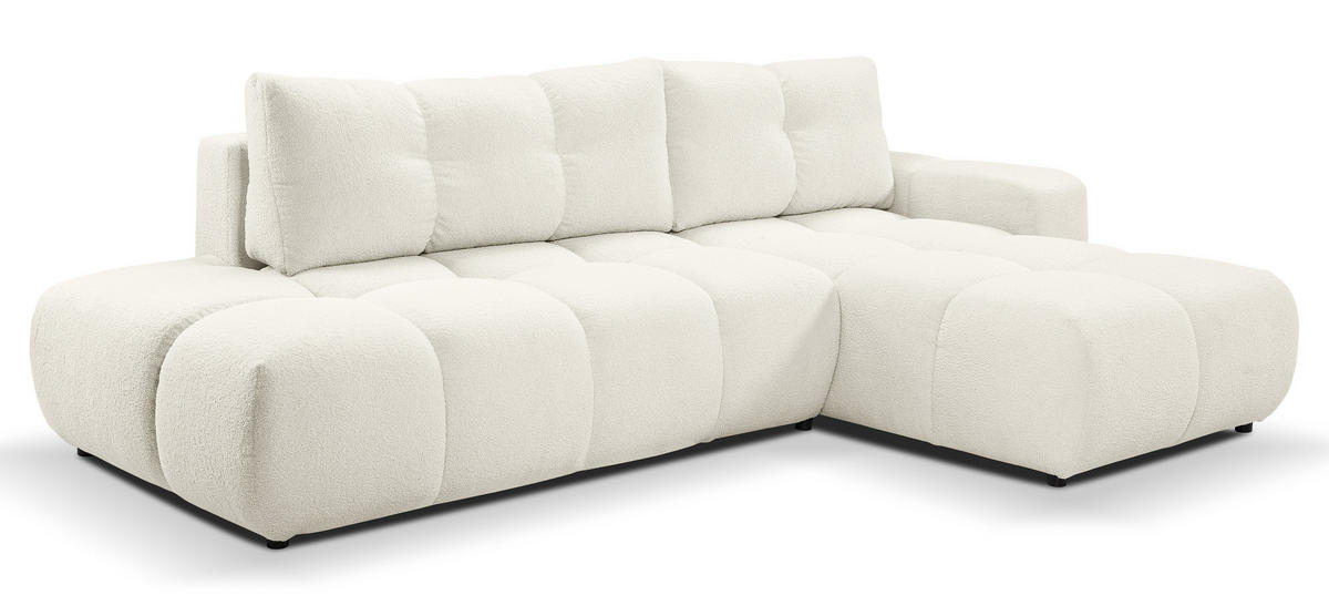 ECKSOFA L Form Hosio Cremeweiß 286/177/88 cm Rechts mit Schlaffunktion - Creme/Schwarz, Kunststoff/Textil (286/177cm) - AX Living