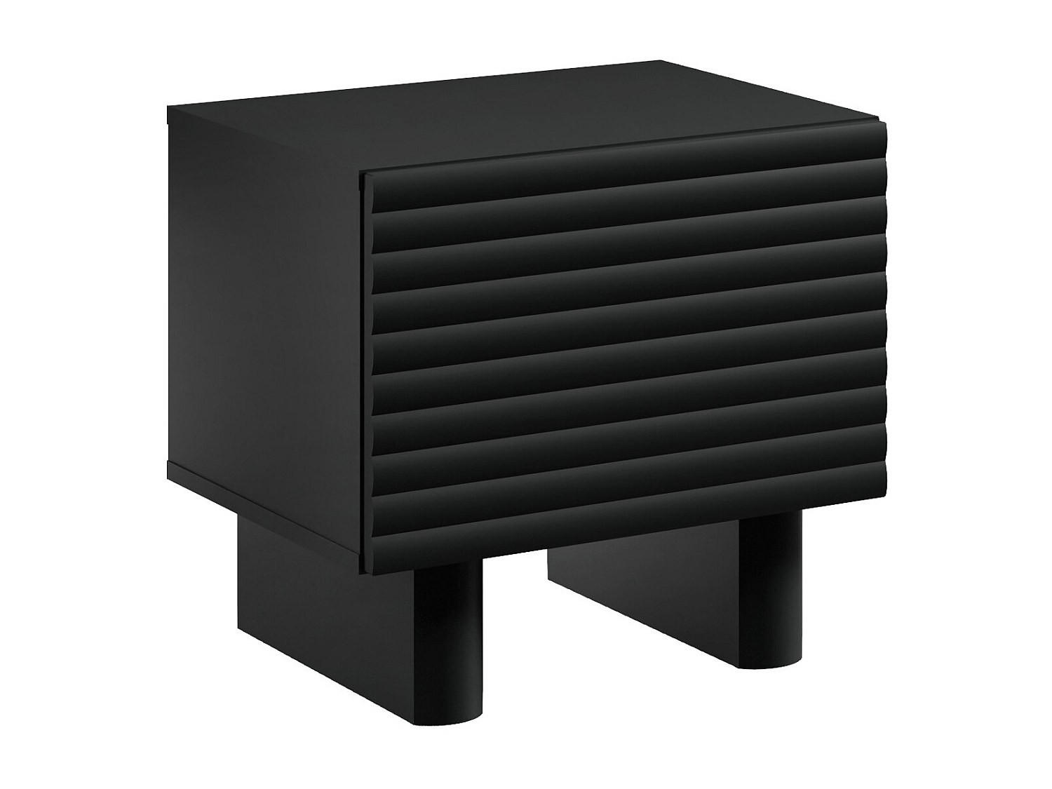 NACHTTISCH mit 1 Tür - MDF - Schwarz - LUDIMA - Schwarz, Holz (50/46.1/36.8cm) - Vente-Unique